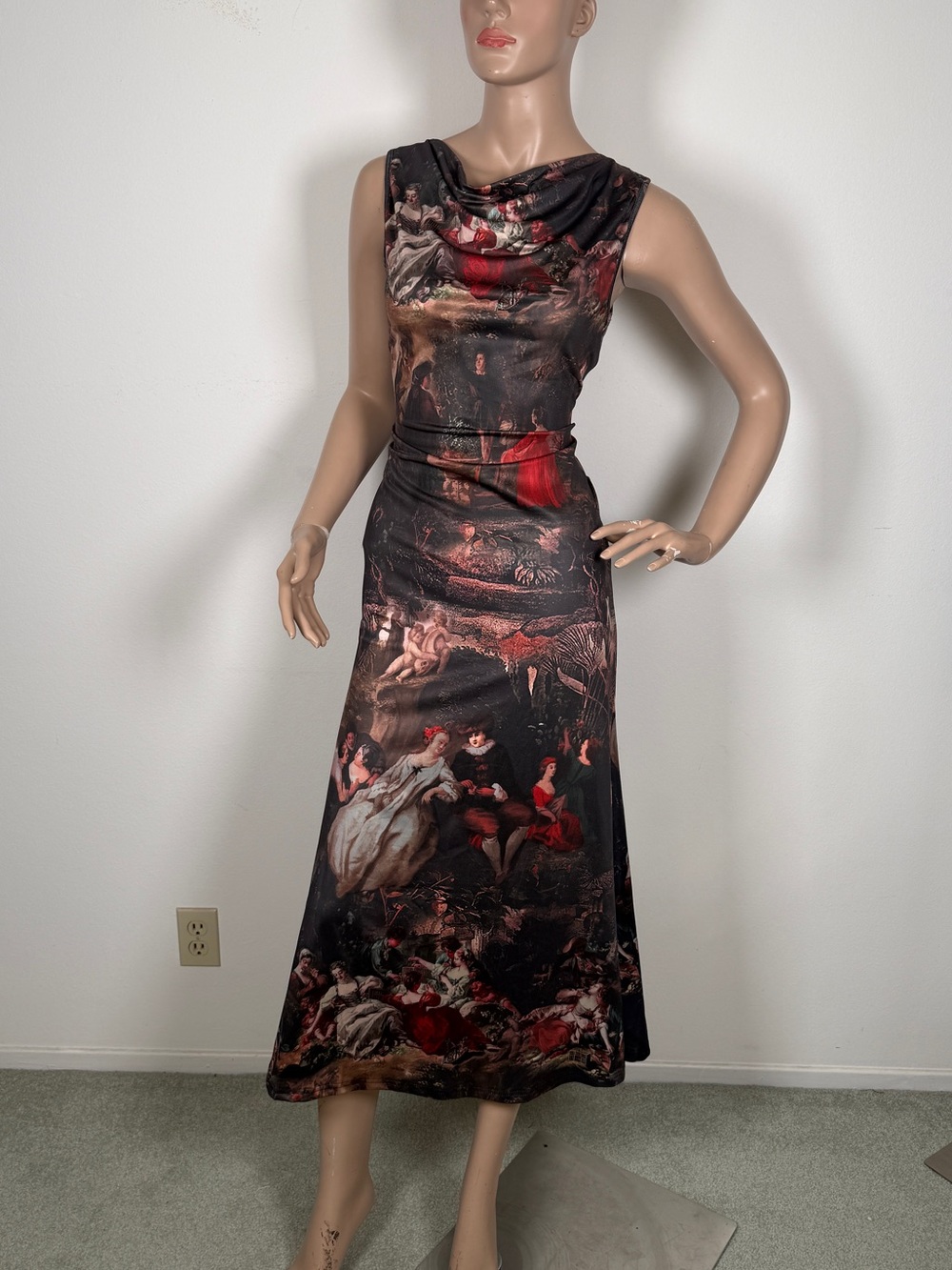 Women’s Black & Red Printed Cowl Neck Maxi Dress renaissance